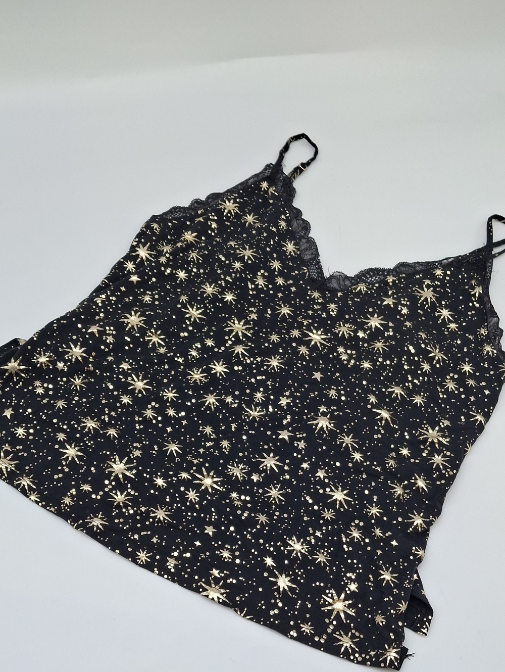 Victoria's Secret Modal Lace Trim Cami Tank Top Black Gold Star S